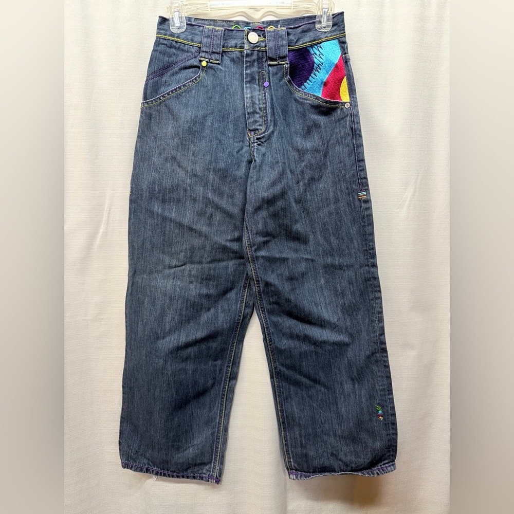 COOGI Blue Denim Straight Leg Embroidered Streetwear Y2K Colorful Jeans Sz 12